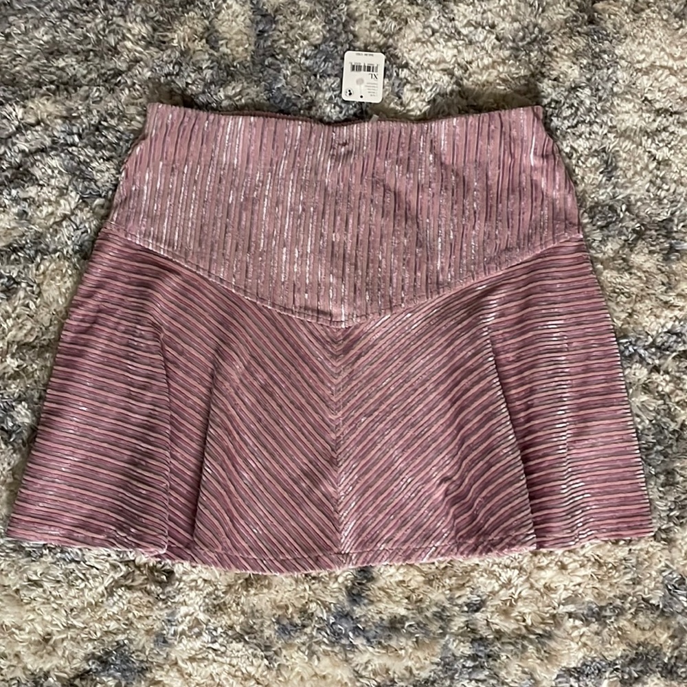 Free People Camden Velvet Ribbed Pink Mini Skirt Size XL